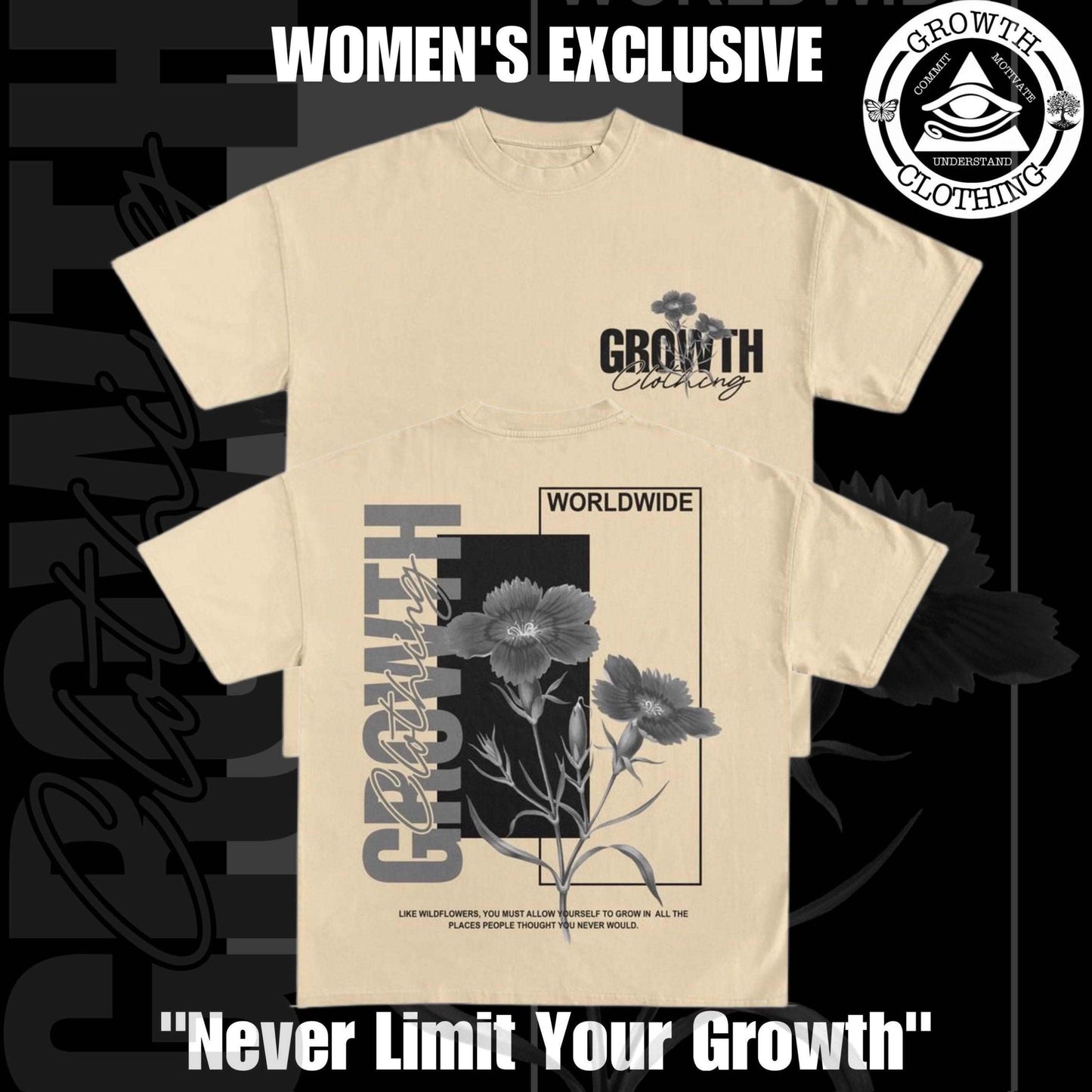 Women's Exclusive Growth Graphic Short Sleeve Heavyweight Unisex Tee Shirt - Growth Clothing 361